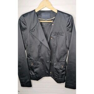 Banana Republic Womens Blazer 2 Tall 100% Cotton Shell Black Double Breasted Top